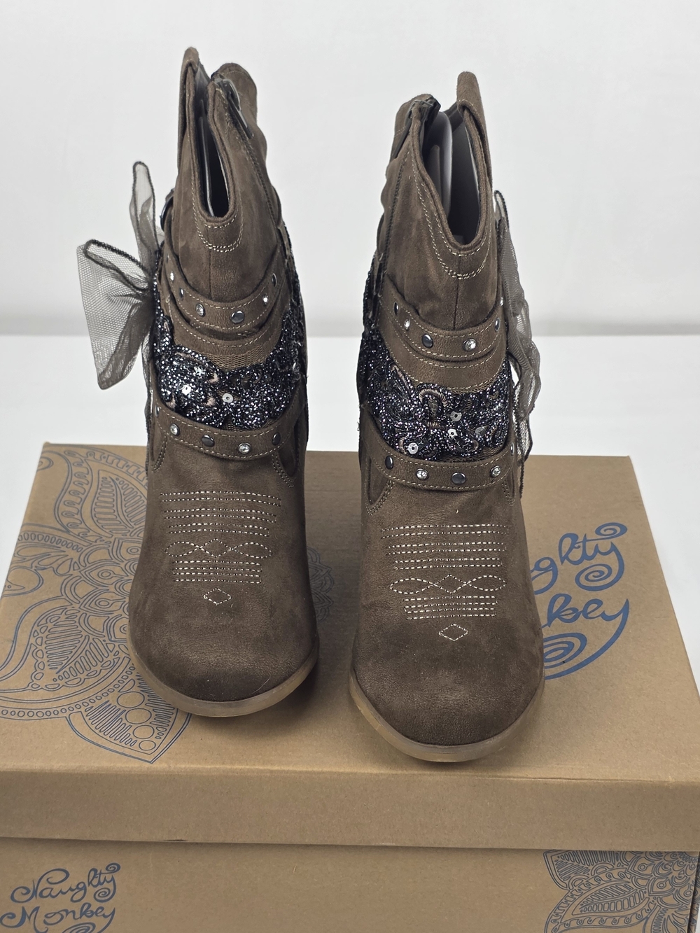 Naughty Monkey “Wilson” Western Ankle Boots – Tan Glitter Accent – Women’s 8.5 – - Picture 3 of 6